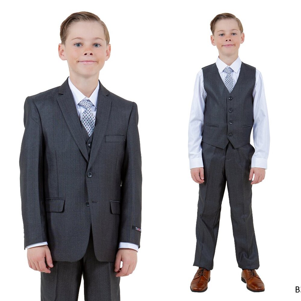 Boys Sharkskin 5pc Steel Suit Set by Tazzio